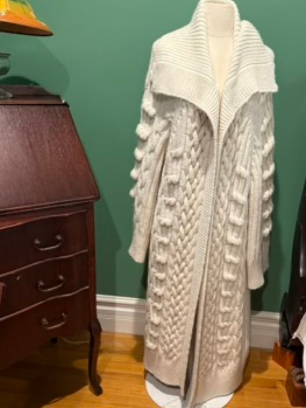 NWOT Long Cabled Sweater Coat From Zara, Sz L